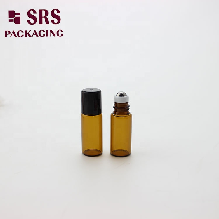 SRS Hot Sale refillable perfume essential oil  amber  clear 3 ml glass roll-on deodorant bottles with stainless steel roller