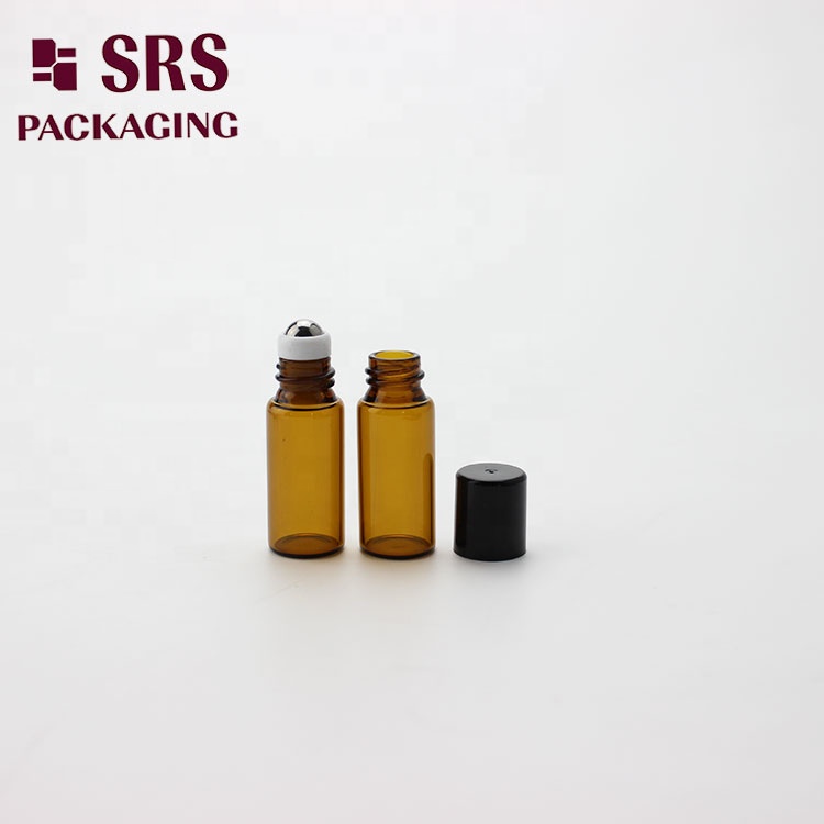 SRS Hot Sale refillable perfume essential oil amber clear 3 ml glass roll-on deodorant bottles with stainless steel roller