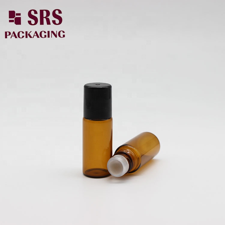 SRS Hot Sale refillable perfume essential oil amber clear 3 ml glass roll-on deodorant bottles with stainless steel roller