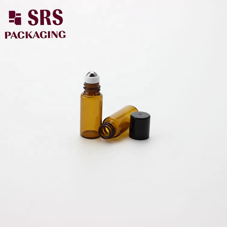 SRS Hot Sale refillable perfume essential oil amber clear 3 ml glass roll-on deodorant bottles with stainless steel roller