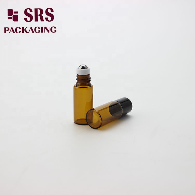 SRS Hot Sale refillable perfume essential oil amber clear 3 ml glass roll-on deodorant bottles with stainless steel roller