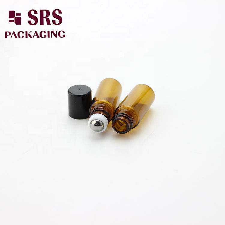 SRS Hot Sale refillable perfume essential oil amber clear 3 ml glass roll-on deodorant bottles with stainless steel roller