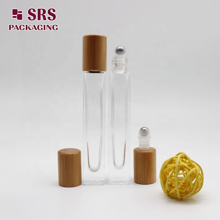 SRS Hot sale Custom Empty Square and round 10ml Clear Glass Essential Oil Roll On Bottle For Perfume
