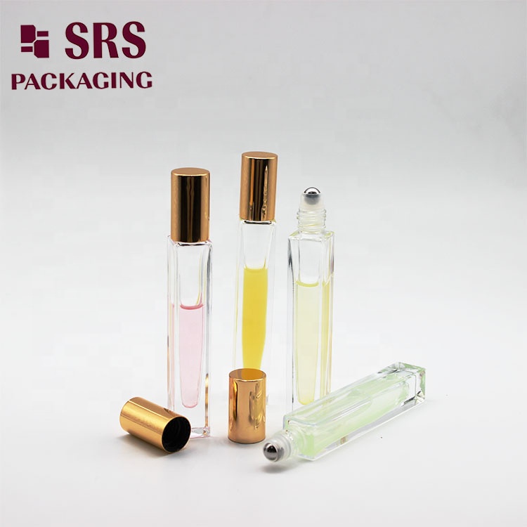 SRS Hot sale Custom Empty Square and round 10ml Clear Glass Essential Oil Roll On Bottle For Perfume