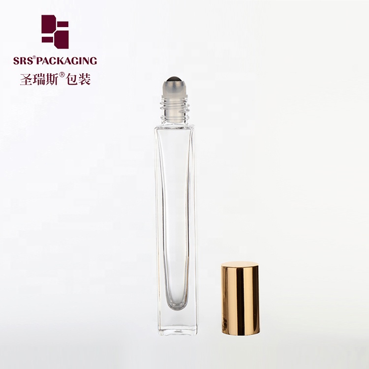 SRS Hot sale high quality transparent customized color volume 10ml glass roll on bottle with stainless steel roller ball