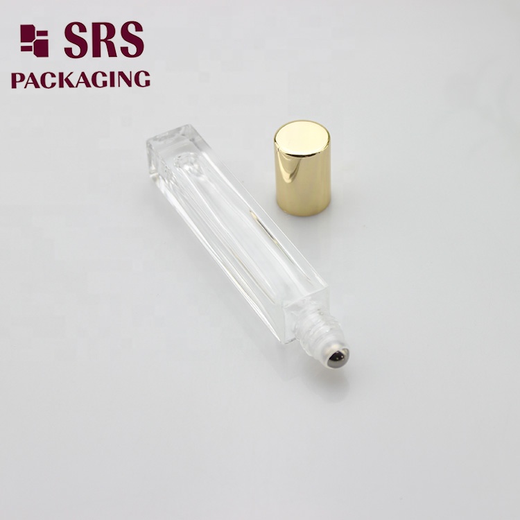 SRS Hot sale high quality transparent customized color volume 10ml glass roll on bottle with stainless steel roller ball