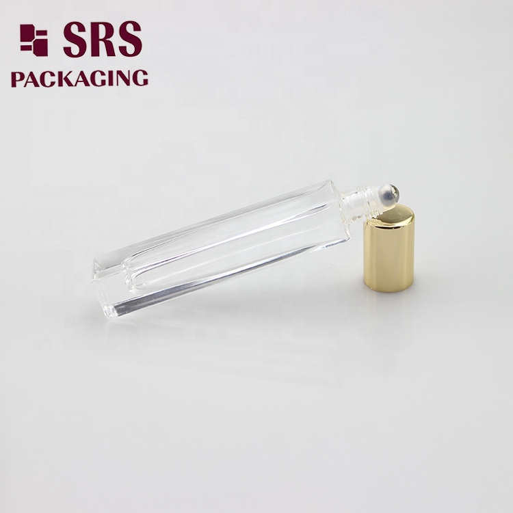 SRS Hot sale high quality transparent customized color volume 10ml glass roll on bottle with stainless steel roller ball
