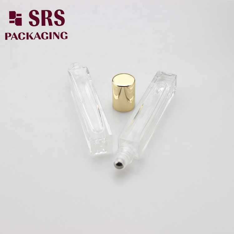 SRS Hot sale high quality transparent customized color volume 10ml glass roll on bottle with stainless steel roller ball