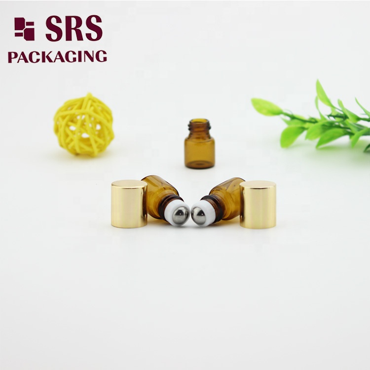 SRS Mini 1ml Amber Roller Perfume Glass Bottles Factory eye cream roller ball applicator tube cosmetic packaging