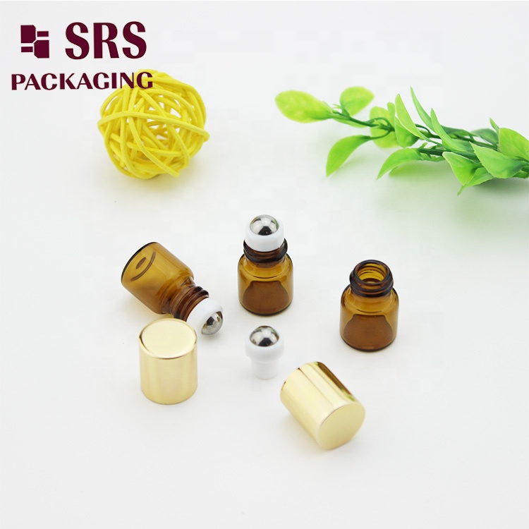 SRS Mini 1ml Amber Roller Perfume Glass Bottles Factory eye cream roller ball applicator tube cosmetic packaging