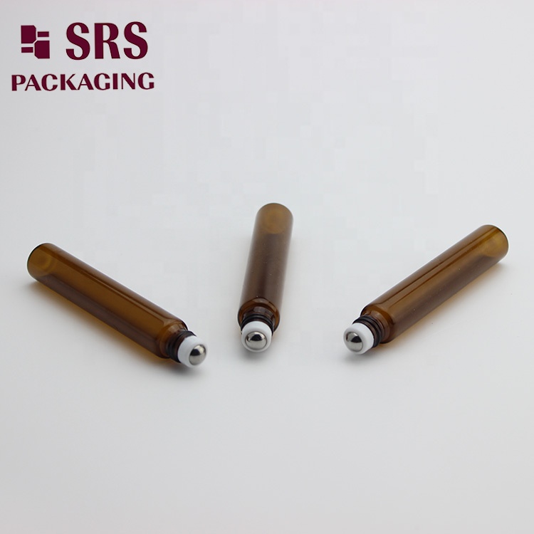SRS Newly clear empty round simi-transparent amber glass roll on bottle 10ml for fragrance perfume Essential Oils