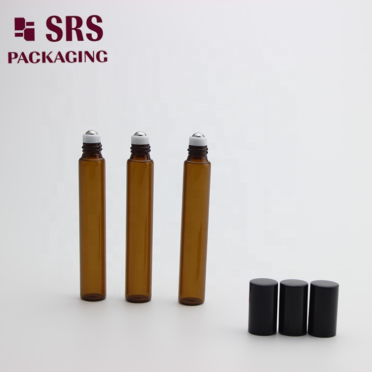 SRS Newly clear empty round simi-transparent amber glass roll on bottle 10ml for fragrance perfume Essential Oils