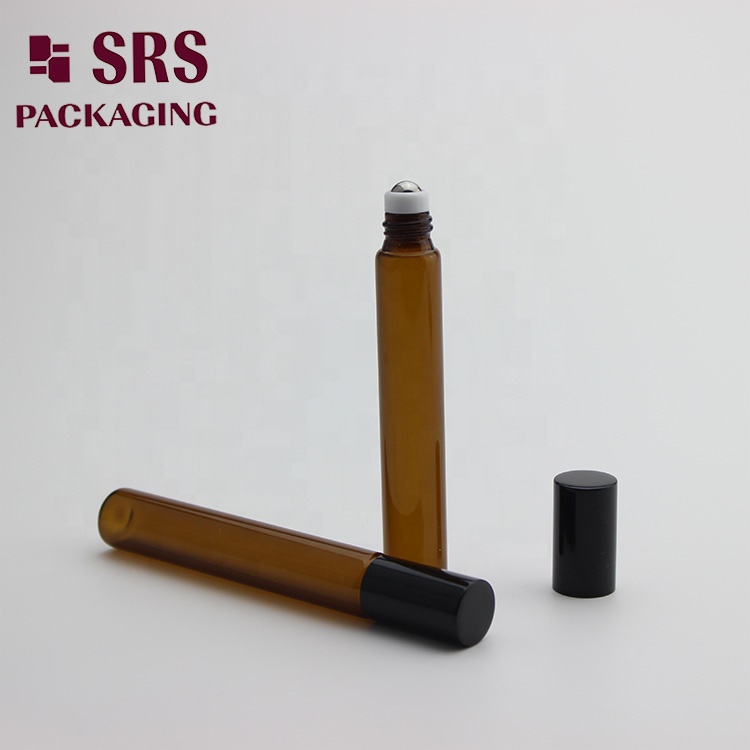 SRS Newly clear empty round simi-transparent amber glass roll on bottle 10ml for fragrance perfume Essential Oils
