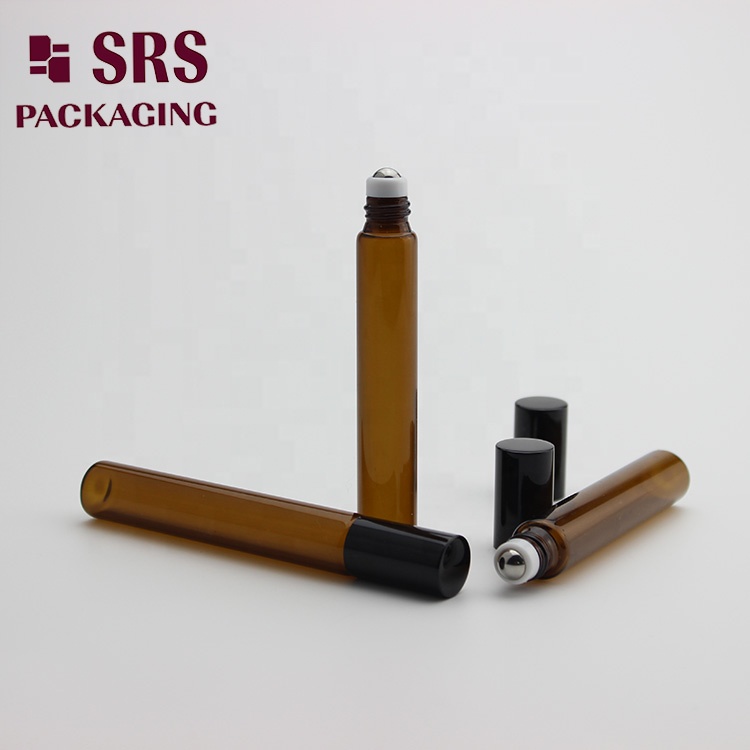 SRS Newly clear empty round simi-transparent amber glass roll on bottle 10ml for fragrance perfume Essential Oils