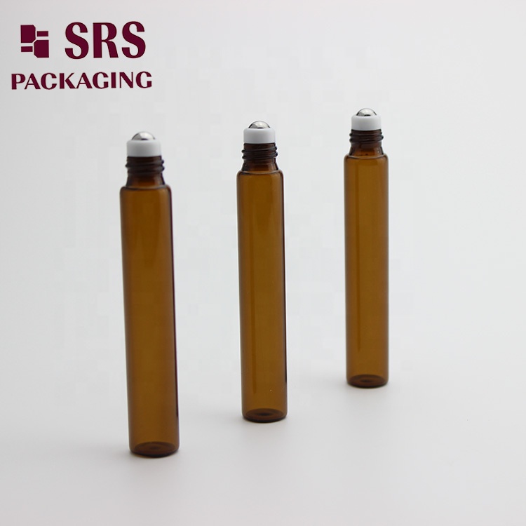 SRS Newly clear empty round simi-transparent amber glass roll on bottle 10ml for fragrance perfume Essential Oils