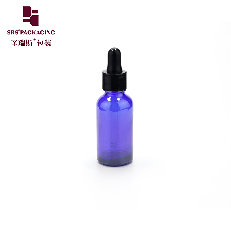 SRS new product 30ml black white glossy rubber dropper glass bottle