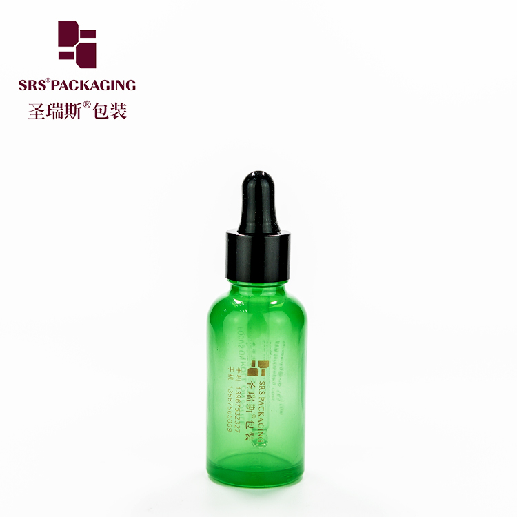 SRS new product 30ml black white glossy rubber dropper glass bottle