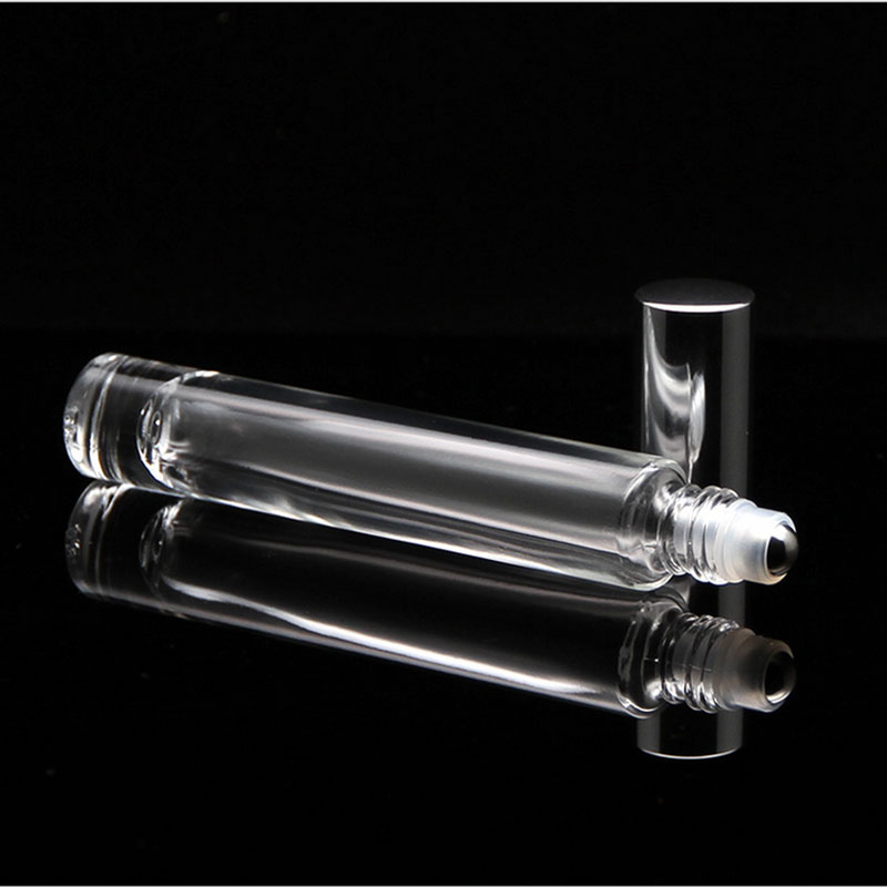 SS Fancy 10ml clear cylinder thick wall heavy bottom roll on essential oil glass bottles with metal roller balls for perfume