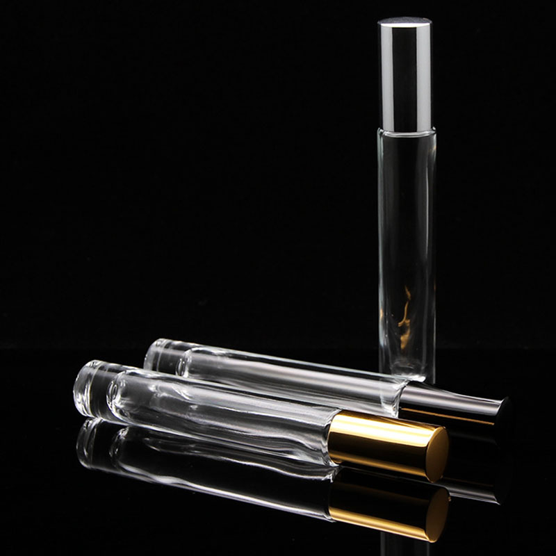 SS Fancy 10ml clear cylinder thick wall heavy bottom roll on essential oil glass bottles with metal roller balls for perfume