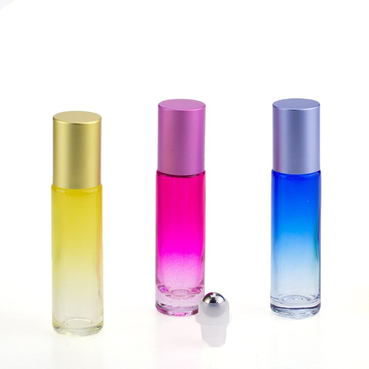 STOCK rainbow color 10ml Gemstone fragrance glass roll on roller bottle with cap for essential oil perfume