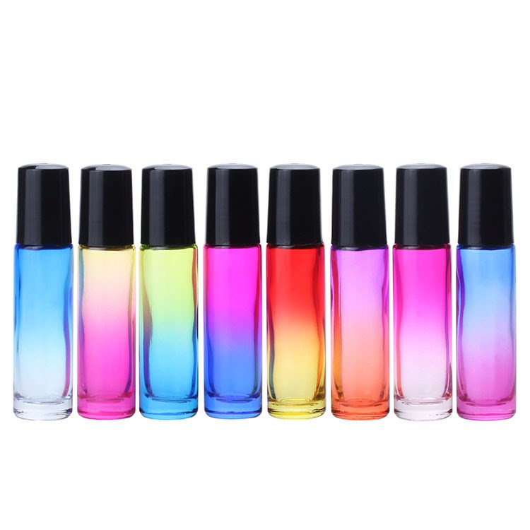 STOCK rainbow color 10ml Gemstone fragrance glass roll on roller bottle with cap for essential oil perfume