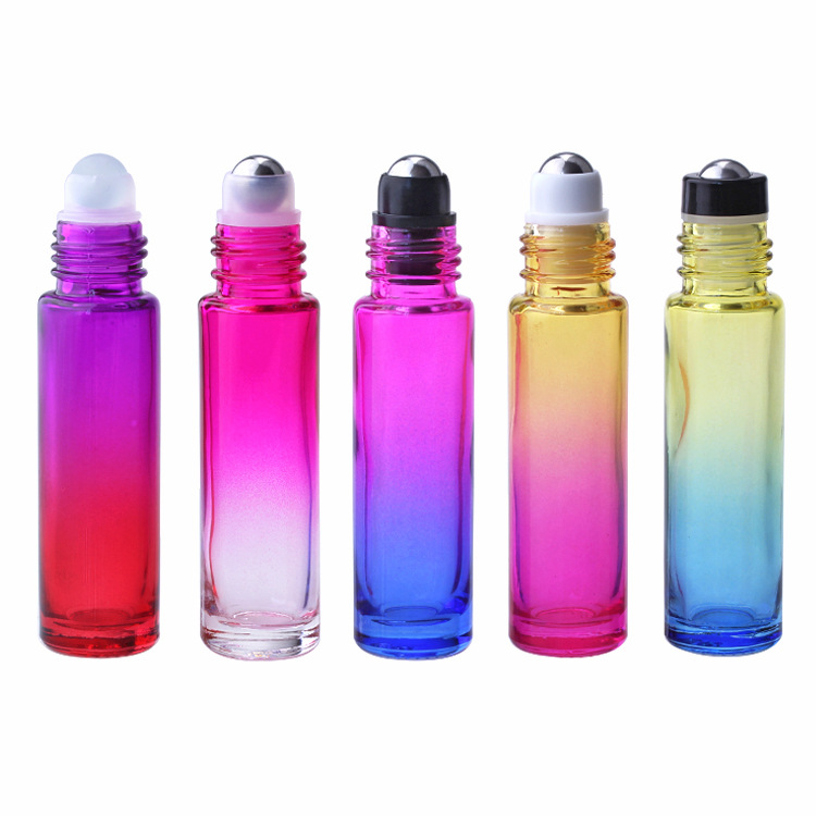 STOCK rainbow color 10ml Gemstone fragrance glass roll on roller bottle with cap for essential oil perfume