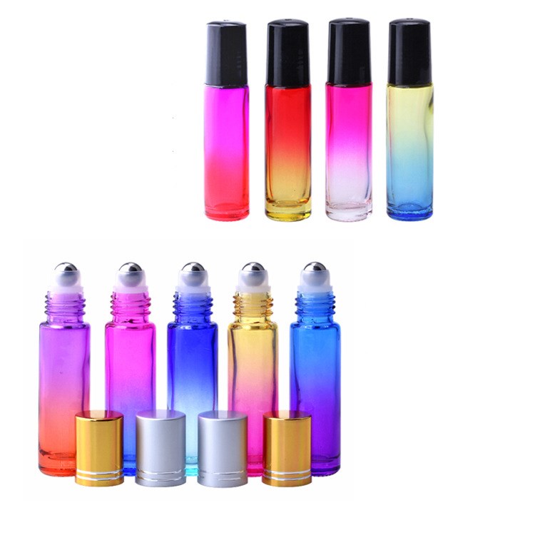 STOCK rainbow color 10ml Gemstone fragrance glass roll on roller bottle with cap for essential oil perfume