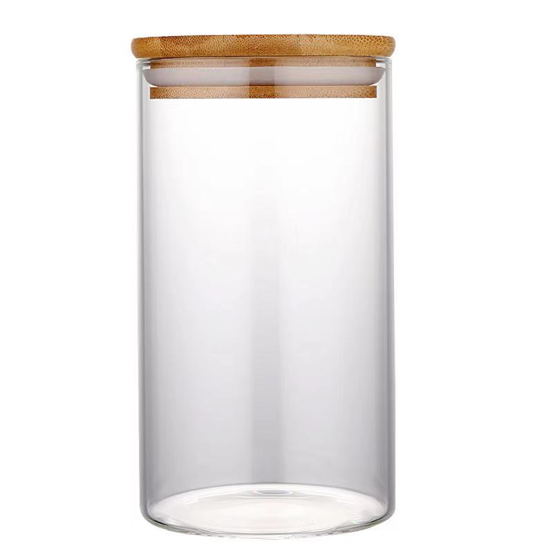 Safety for food 2021 hot sell borosilicate kitchen storage glass jar with bamboo and wood lid