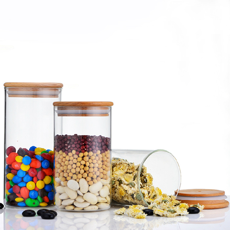 Sale borosilicate airtight round cork glass containers storage jar with bamboo lid BJ-CC16