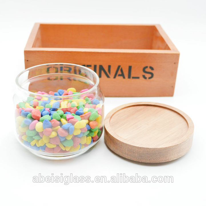 Sale borosilicate airtight round cork glass containers storage jar with wood lid