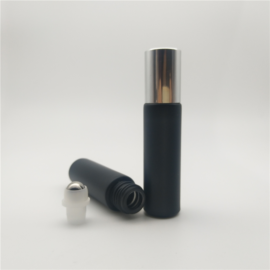 Sale deodorant 10 ml matt black glass roll on bottles with bright silver lid