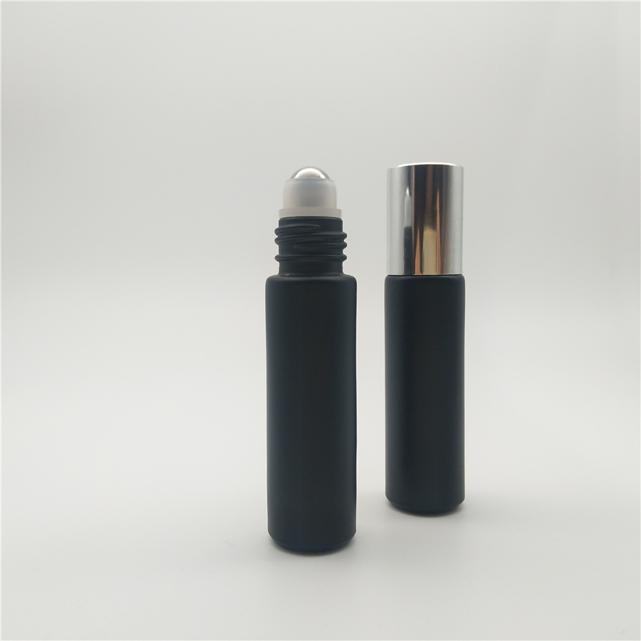 Sale deodorant 10 ml matt black glass roll on bottles with bright silver lid