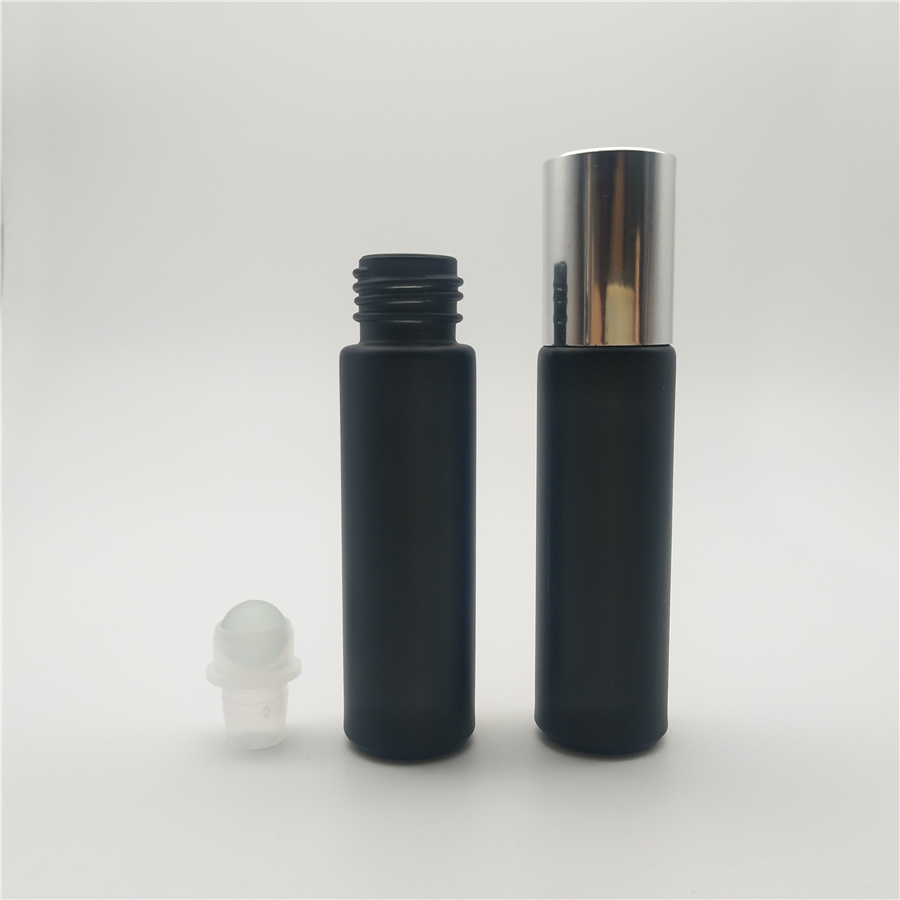 Sale deodorant 10 ml matt black glass roll on bottles with bright silver lid