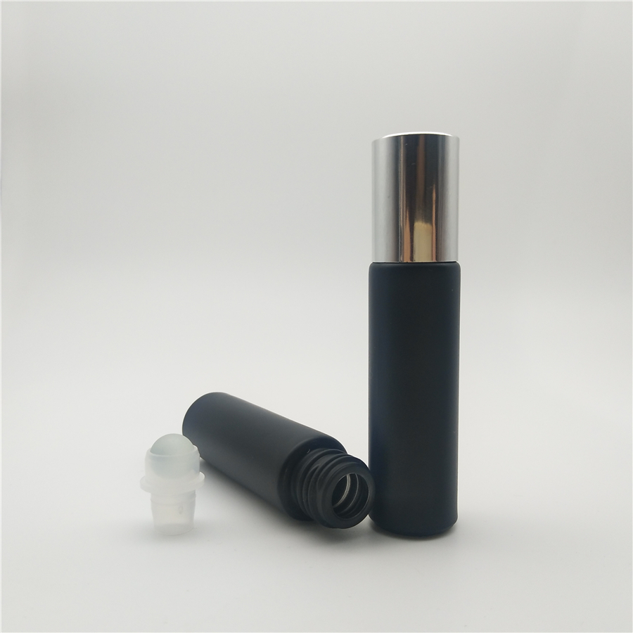 Sale deodorant 10 ml matt black glass roll on bottles with bright silver lid