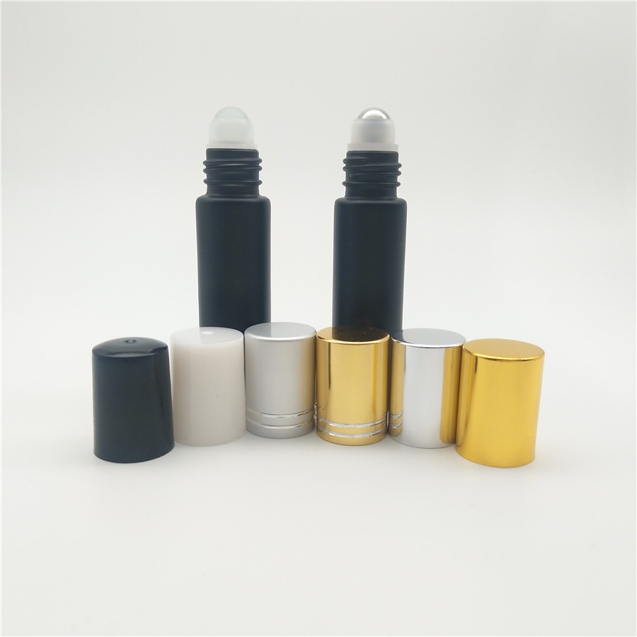 Sale deodorant 10 ml matt black glass roll on bottles with bright silver lid