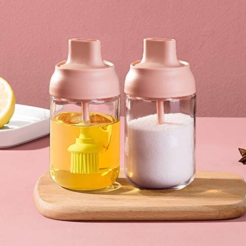 Salt Sugar Glass Storage Container Olive Oil Bottle 250ml with Brush and Spoon for Kitchen