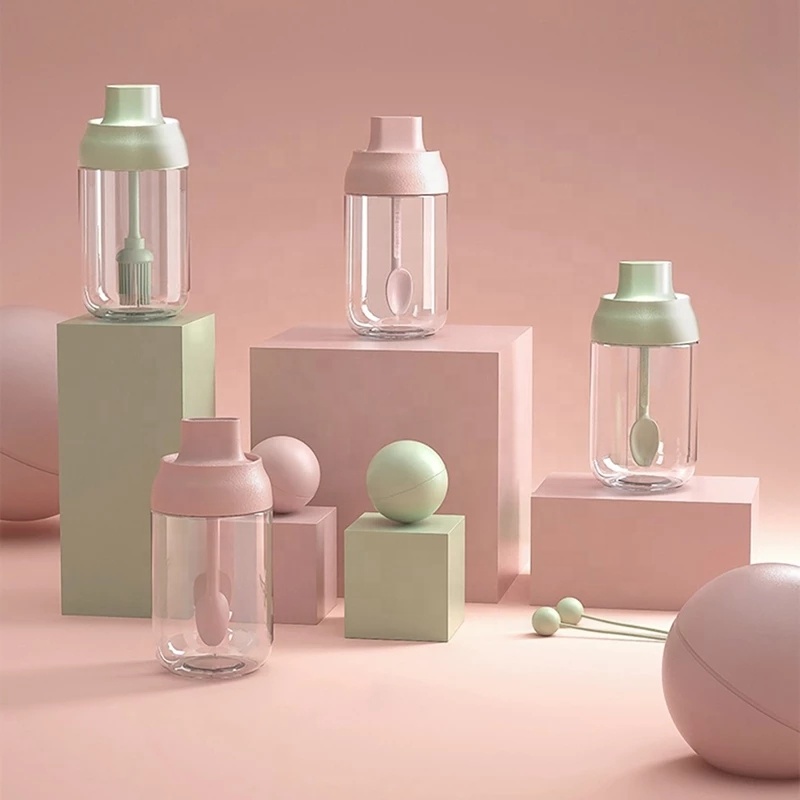 Salt Sugar Glass Storage Container Olive Oil Bottle 250ml with Brush and Spoon for Kitchen