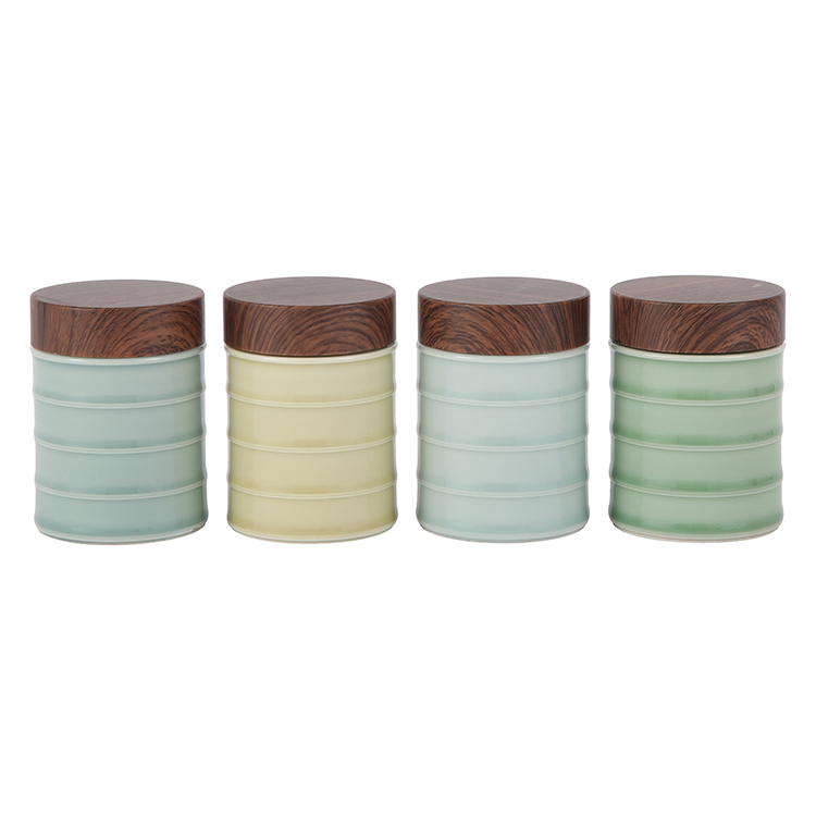 Sample Available Custom color empty fine goods home decor ceramic unique candle jars with wooden lids