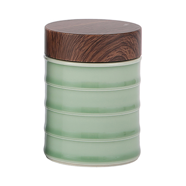 Sample Available Custom color empty fine goods home decor ceramic unique candle jars with wooden lids