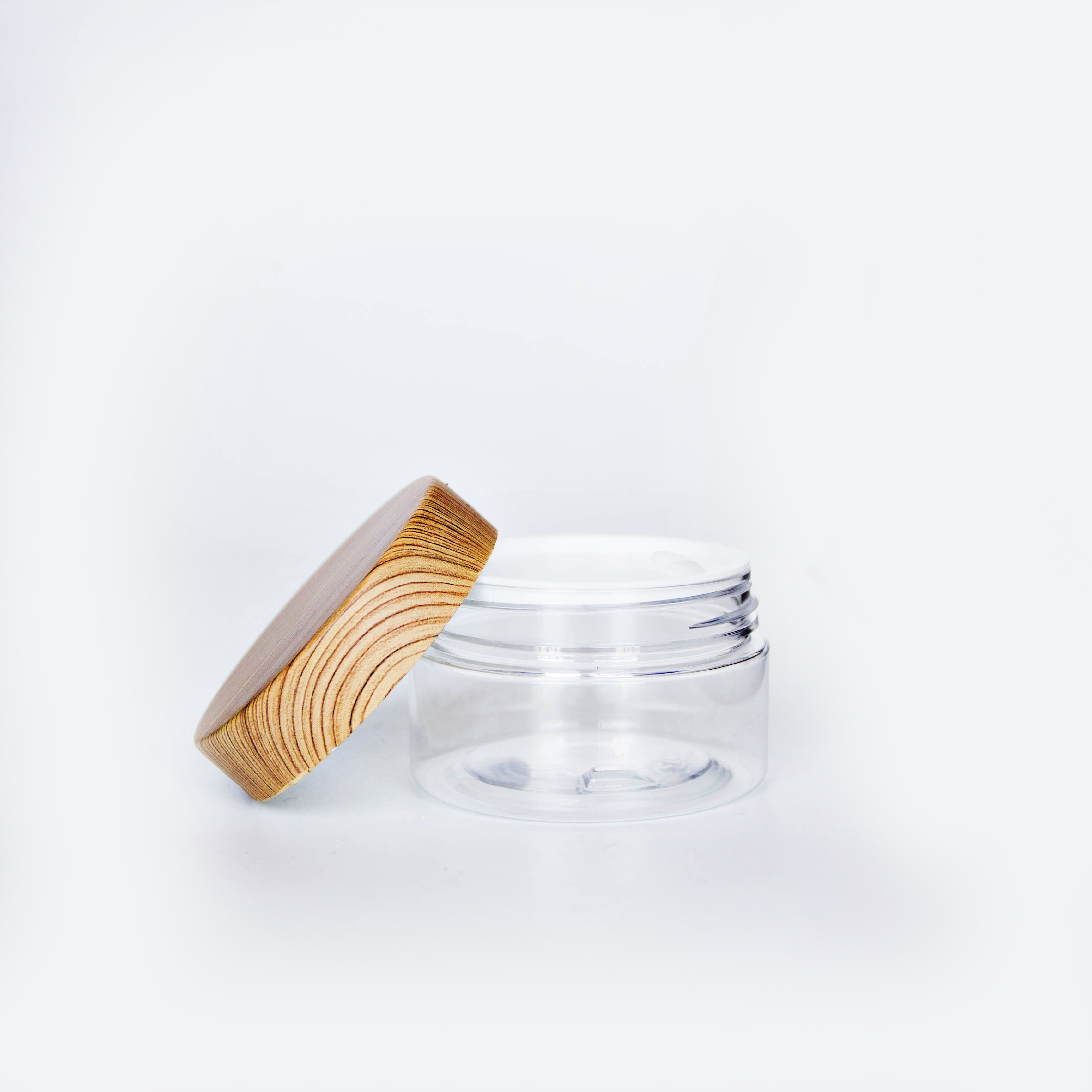 Sample available customized plastic clear 50ml 80ml 100ml 120ml 200ml cosmetic skincare packaging cream jar with bamboo cap