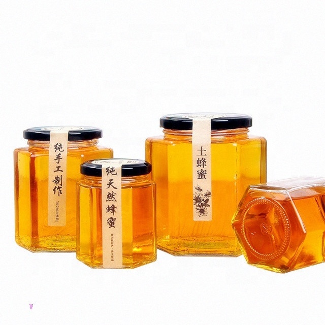 Sample provided 45ml 100ml 180ml 280ml 380ml 500ml 730ml hexagonal honey glass jar jam jar with lid