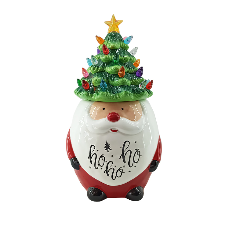 Santa Ceramic Airtight Canister with Led light Lid Santa Cookie Jar Kitchen Canister Sets for Christmas party