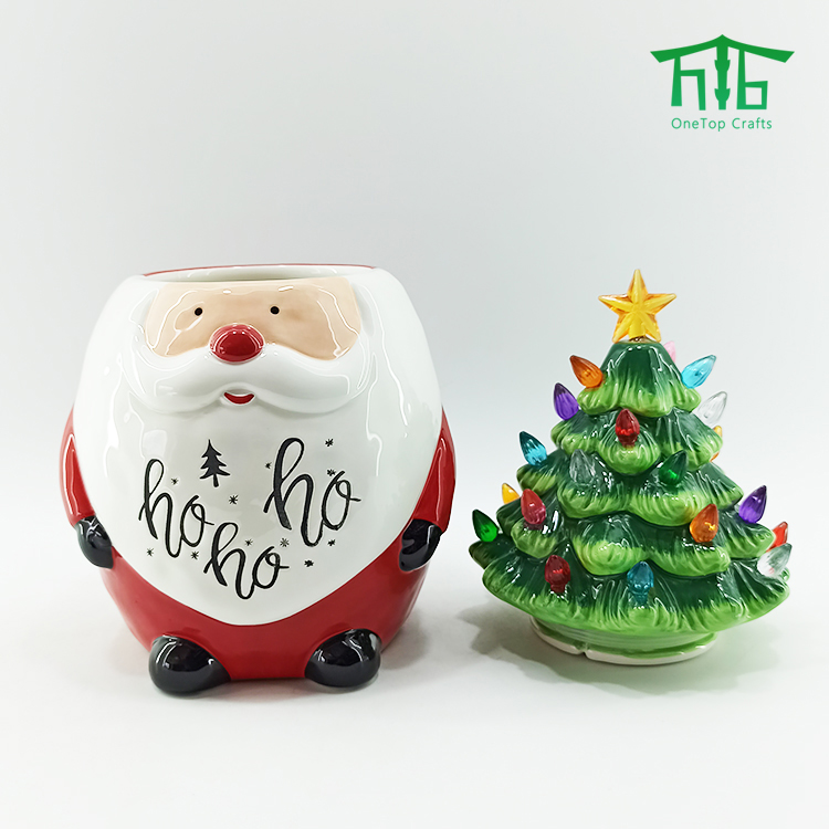 Santa Ceramic Airtight Canister with Led light Lid Santa Cookie Jar Kitchen Canister Sets for Christmas party