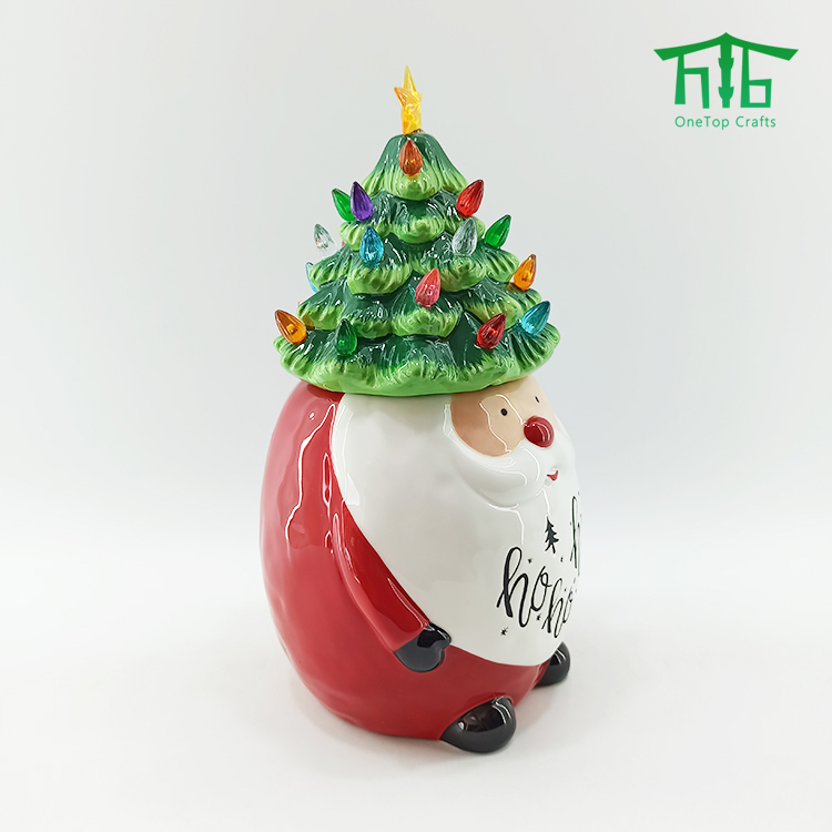 Santa Ceramic Airtight Canister with Led light Lid Santa Cookie Jar Kitchen Canister Sets for Christmas party