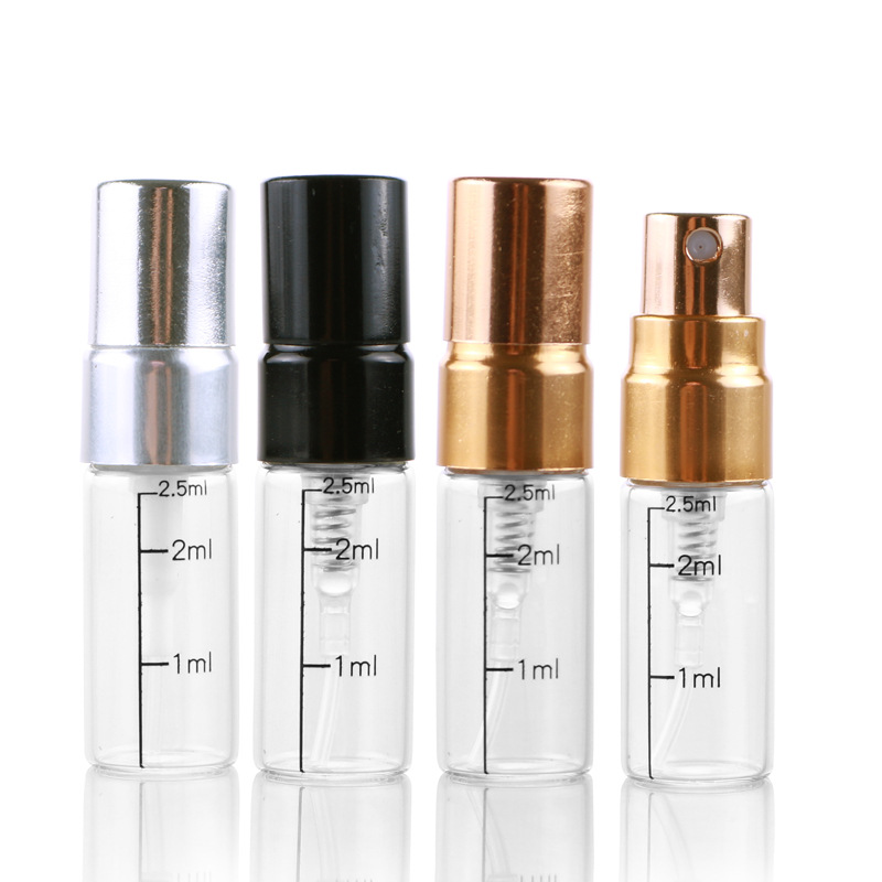 Scale transparent glass perfume spray bottle 2ml portable empty glass vial with half aluminum cover