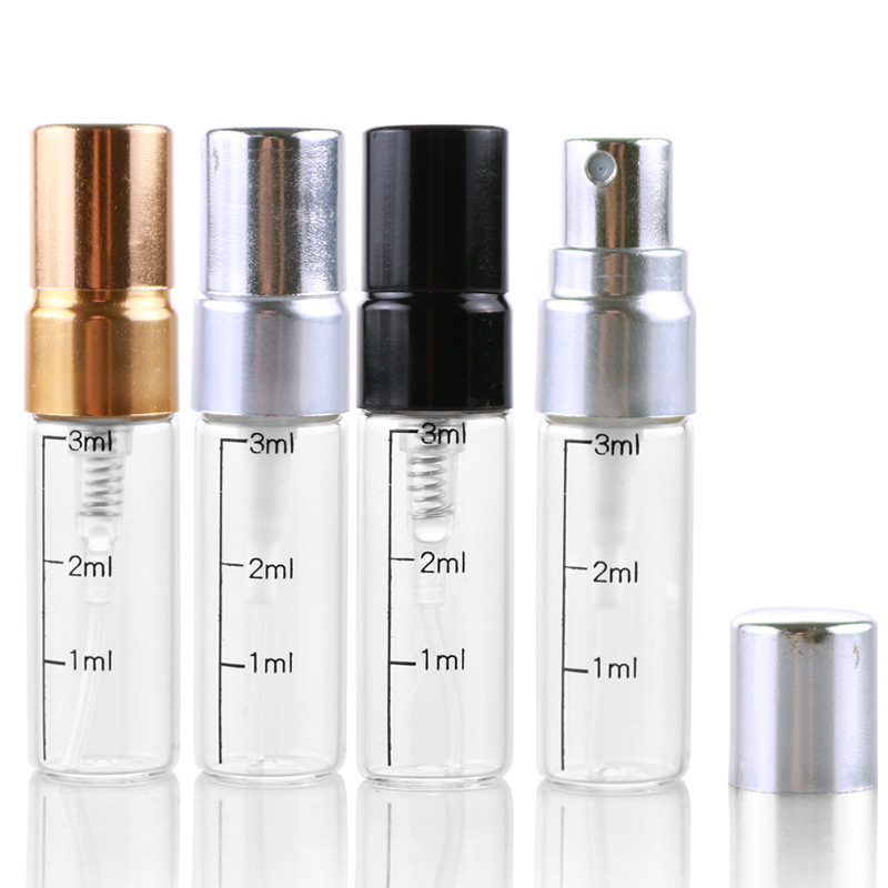 Scale transparent glass perfume spray bottle 2ml portable empty glass vial with half aluminum cover