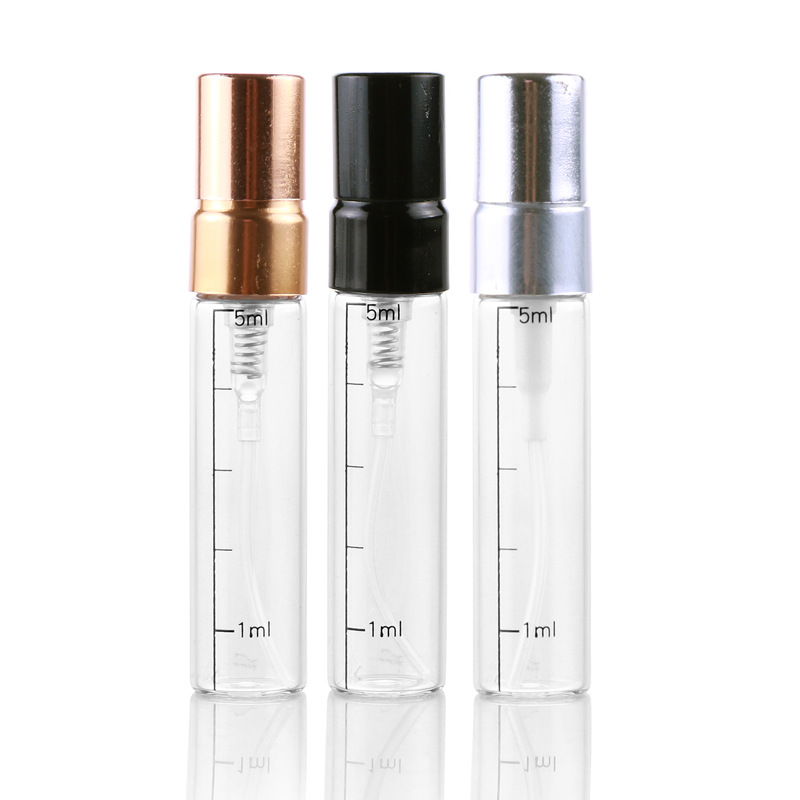 Scale transparent glass perfume spray bottle 2ml portable empty glass vial with half aluminum cover
