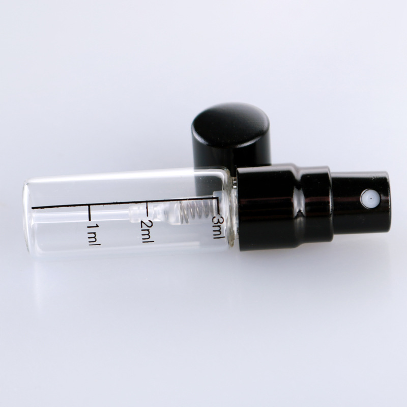 Scale transparent glass perfume spray bottle 2ml portable empty glass vial with half aluminum cover