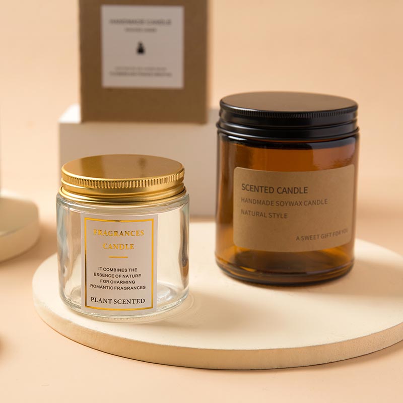 Scented Candle Containers 250g Amber Straight Sided Glass Jar With Black Screw Lids