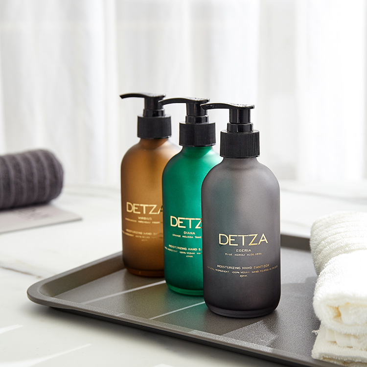 Screen Printed 16oz 8oz 250ml 500ml Clear Amber Frosted Boston Round Glass Liquid Soap Dispenser Pump Bottle For Cosmetic